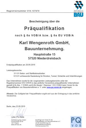 Präqualifikation Wengenroth GmbH
