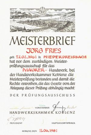 Meisterbrief Jörg Fries